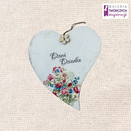 Tabliczka drewniana w kształcie serca ,,Dzień Dziadka'' - 18 x 20 cm